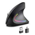 Ergonomic Wireless Rechargeable Mouse, Bluetooth+USB A+Type C(3 in 1) Connection, 5 Levels Up to 4800 DPI, 6 Silent Buttons, 2.4GHz Carpal Tunnel Vertical Mice